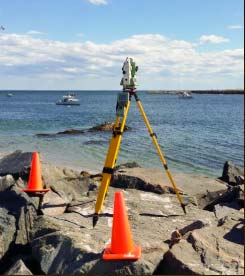 Topography surveying equipment near a beach